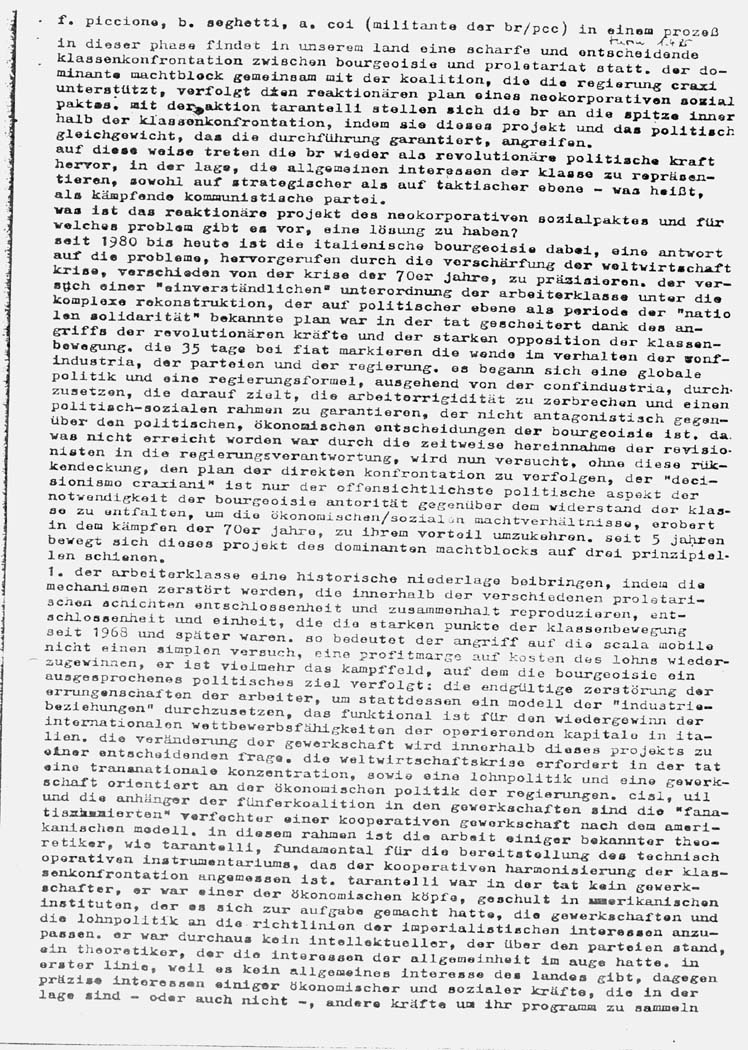 1985 German translation of a Turin trial statement by BR-PCC prisoners.
